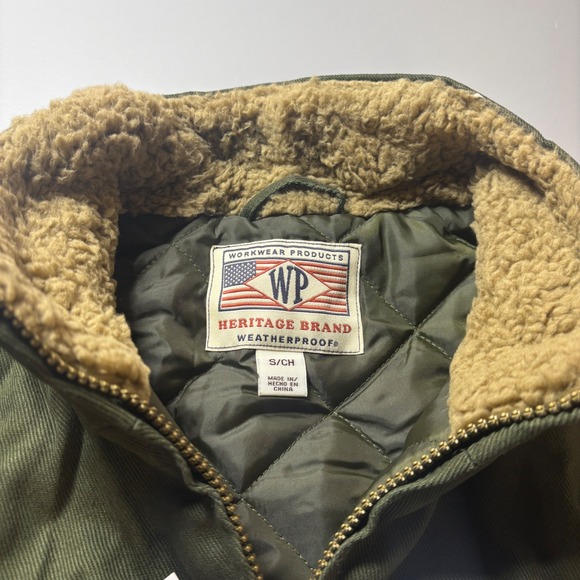 Weatherproof Heritage Brand Workwear Vest Mens Small Olive Green Faux Fur Collar - Picture 8 of 11